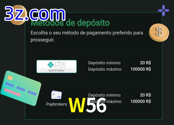 O cassino W56 oferece uma grande variedade de métodos de pagamento